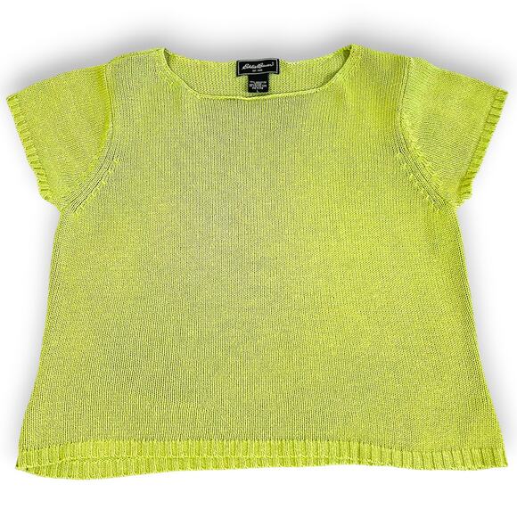 Eddie Bauer Womens Petite L Knit Shirt SS Green 100% Mercerized Cotton - Picture 1 of 10